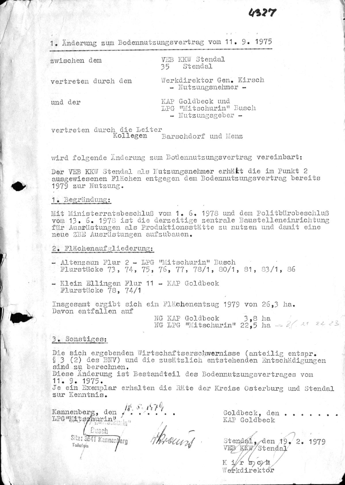  KKW Stendal, Bodennutzungsvertrag 1975