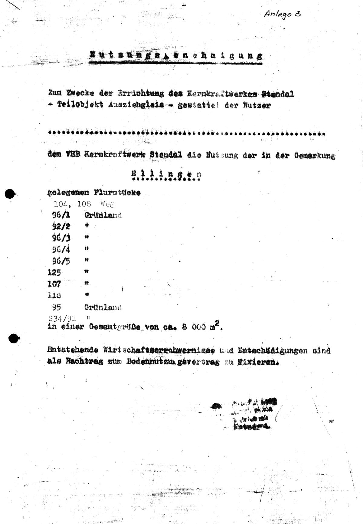  KKW Stendal, Bodennutzungsvertrag 1975