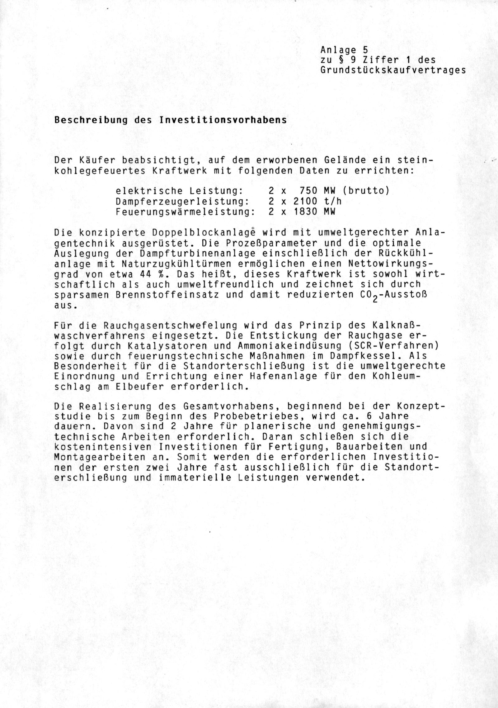 KKW Stendal - Invest Steinkohlekraftwerk 1992