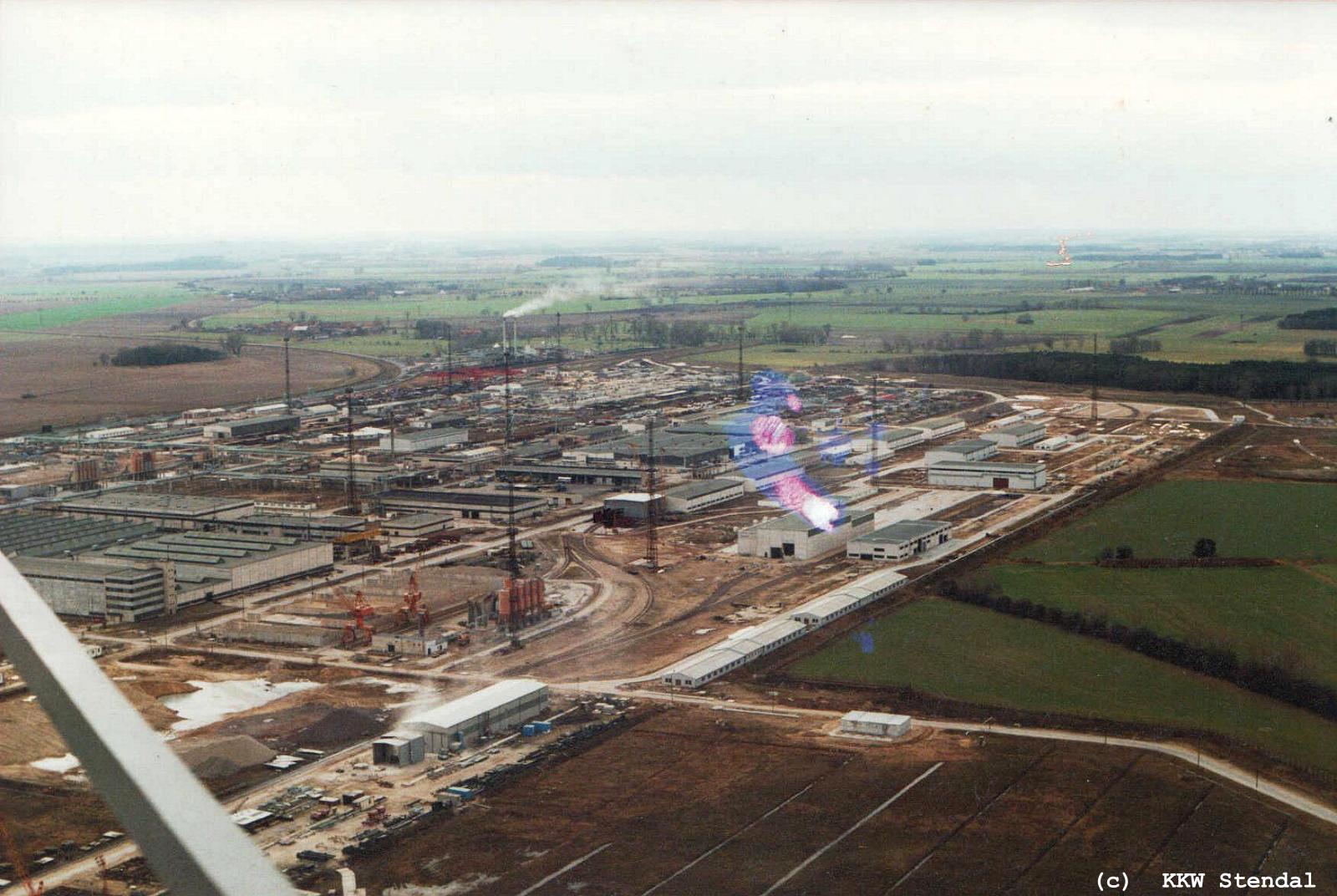  AKW Stendal, Baustelle 1990, Luftaufnahme Richtung Inaktiver Werksteil 