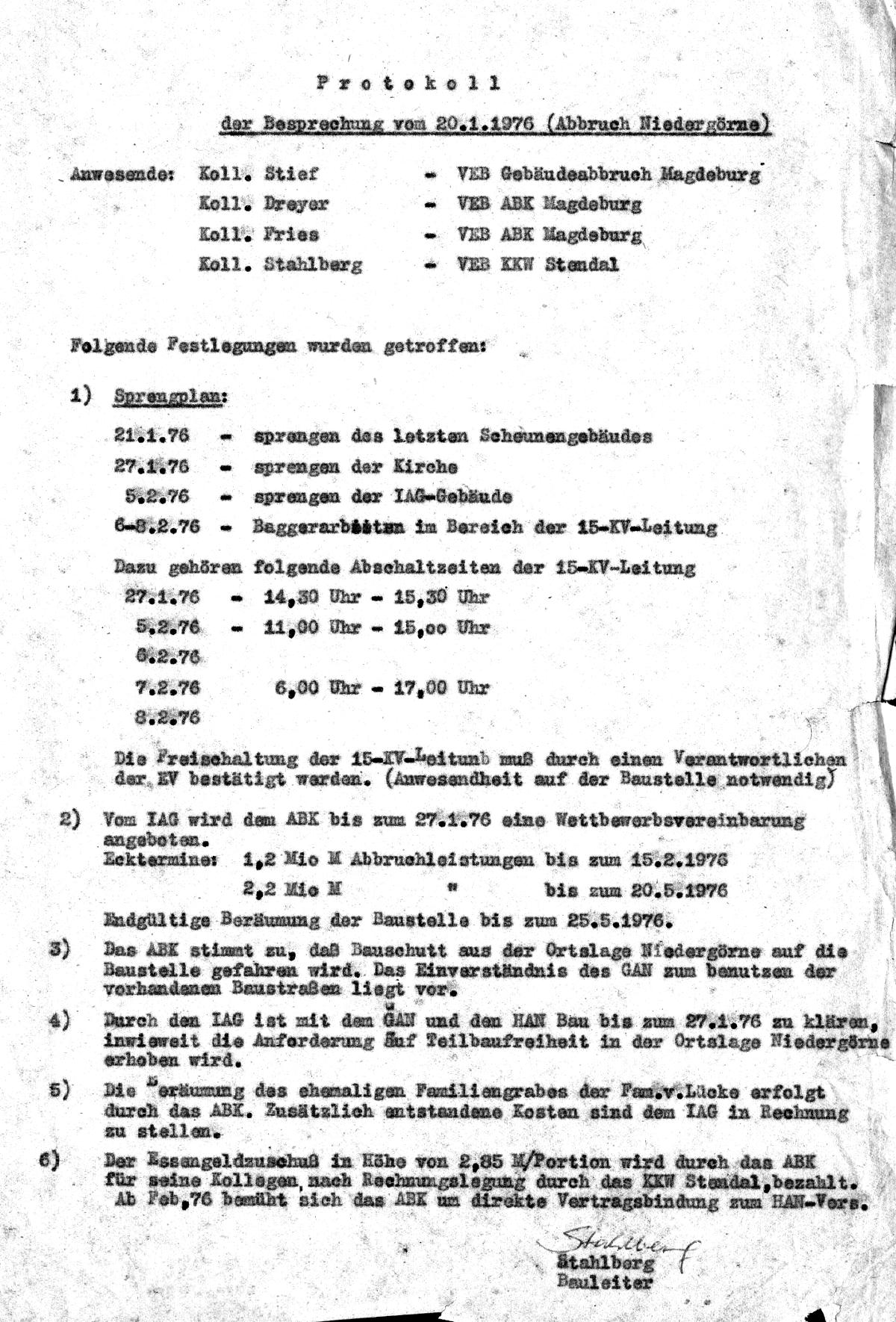 DDR KKW Stendal, Dorf Niedergörne, Sprengungen 