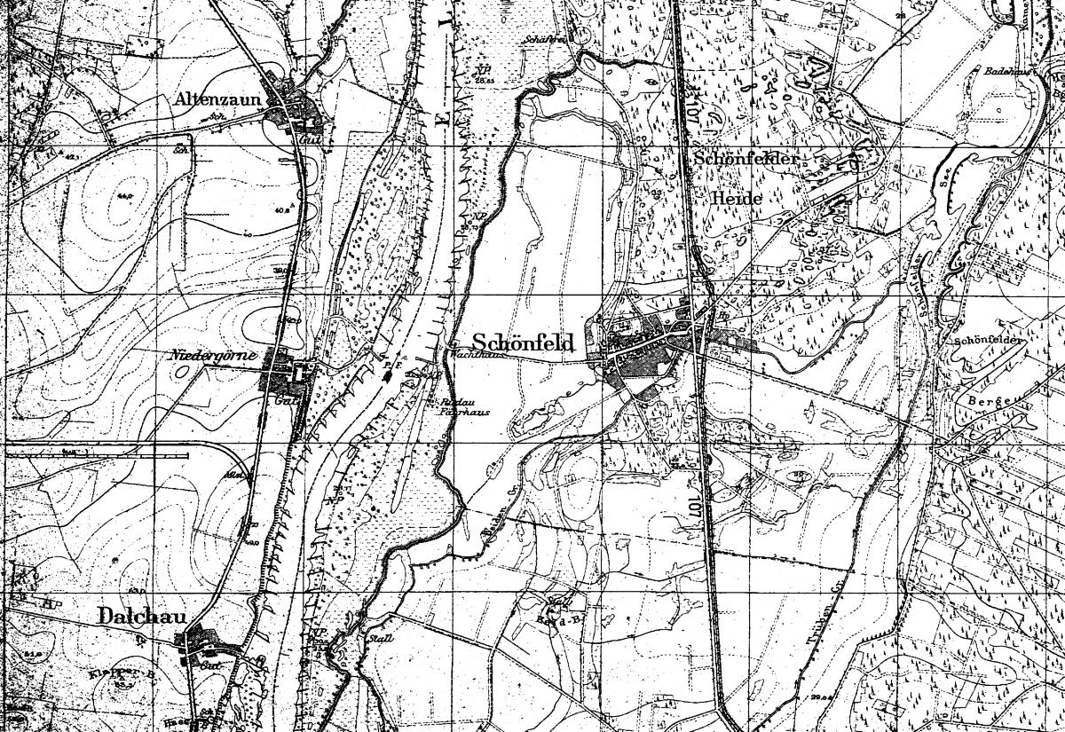  Ort Niedergörne mit eingezeichneter neuer Bahnstrecke zum KKW 