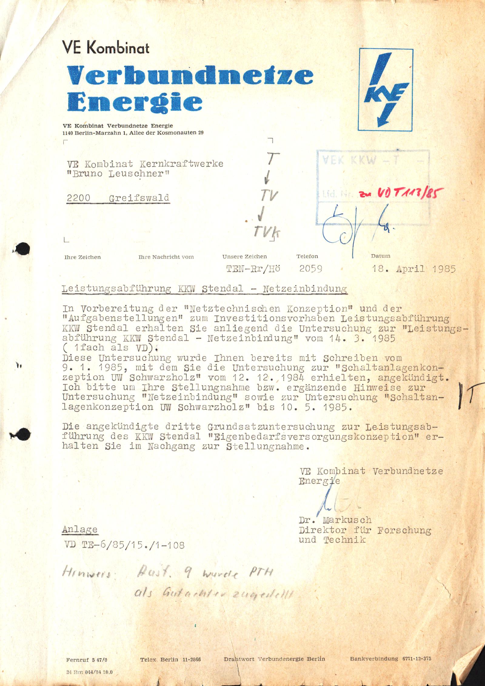  KKW Stendal, Umspannwerk Schwarzholz 
